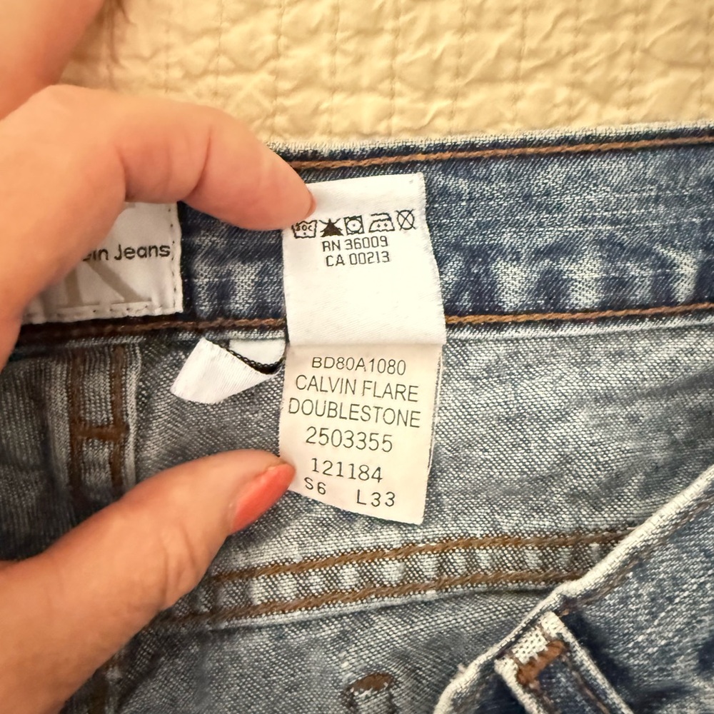 Calvin Klein Vintage Y2K Flare Doublestone Mid-Rise Cotton Denim Jeans Size 6 - Picture 7 of 9